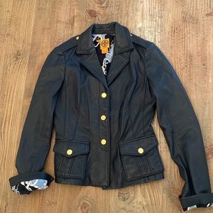 Tory Burch navy blue leather jacket